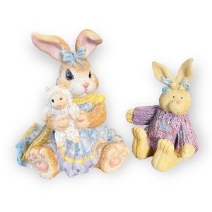 Pair of Bunny Rabbit Figurines Easter Decor Collectibles